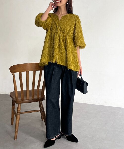 Chez toi(シェトワ)の「タックデニム(デニムパンツ・レディース・インディゴブルー/ブラック・FREE)」の6枚目の写真