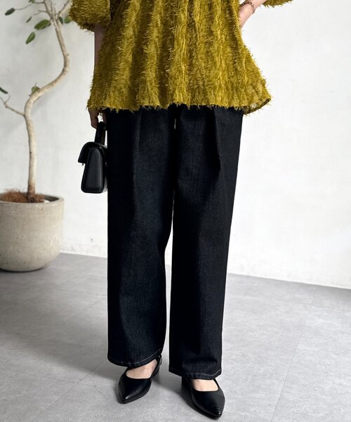 Chez toi(シェトワ)の「タックデニム(デニムパンツ・レディース・インディゴブルー/ブラック・FREE)」の9枚目の写真