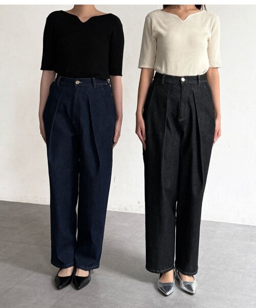 Chez toi(シェトワ)の「タックデニム(デニムパンツ・レディース・インディゴブルー/ブラック・FREE)」の15枚目の写真