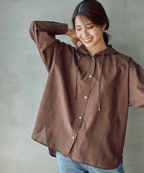 FOUND GOOD（ファウンドグッド）の「ガラフードシャツ/LS（シャツ/ブラウス・レディース・アイボリー/ブラウン系5/グレー系8・L/M/S）」の2枚目の写真