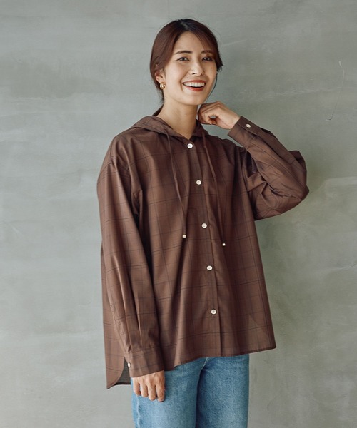 FOUND GOOD（ファウンドグッド）の「ガラフードシャツ/LS（シャツ/ブラウス・レディース・アイボリー/ブラウン系5/グレー系8・L/M/S）」の11枚目の写真