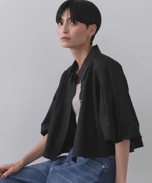 ESMOK バルーントップス ブラック フリーサイズ シアーバルーンスリーブトップス【洗濯機洗い可/接触冷感