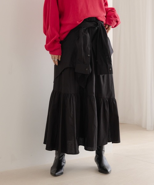 LOWRYS FARM（ローリーズファーム）の「シャツライクティアードスカート 587931（スカート・レディース・チェック/ブラック・FREE）」の2枚目の写真