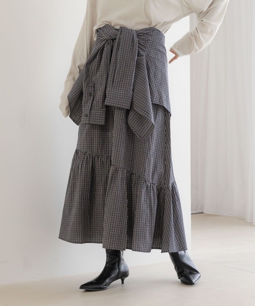 LOWRYS FARM（ローリーズファーム）の「シャツライクティアードスカート 587931（スカート・レディース・チェック/ブラック・FREE）」の6枚目の写真