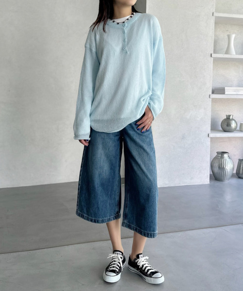 th products デニム ハーフパンツ 膝下丈 th products デニム ハーフパンツ 膝下丈