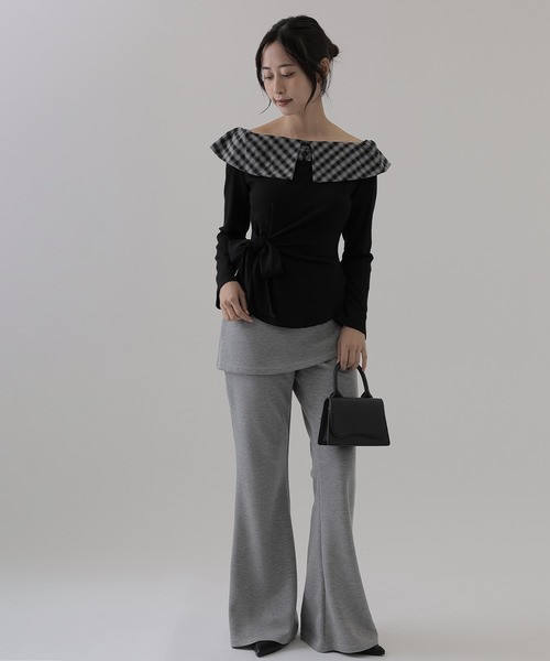 SUWDEE(スーディー)の「check big collar twist tops(Tシャツ/カットソー・レディース・ブラック/グレー/ブラウン・S)」の4枚目の写真