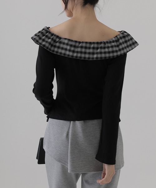 SUWDEE(スーディー)の「check big collar twist tops(Tシャツ/カットソー・レディース・ブラック/グレー/ブラウン・S)」の7枚目の写真