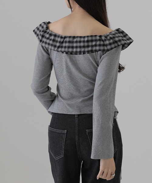 SUWDEE(スーディー)の「check big collar twist tops(Tシャツ/カットソー・レディース・ブラック/グレー/ブラウン・S)」の14枚目の写真