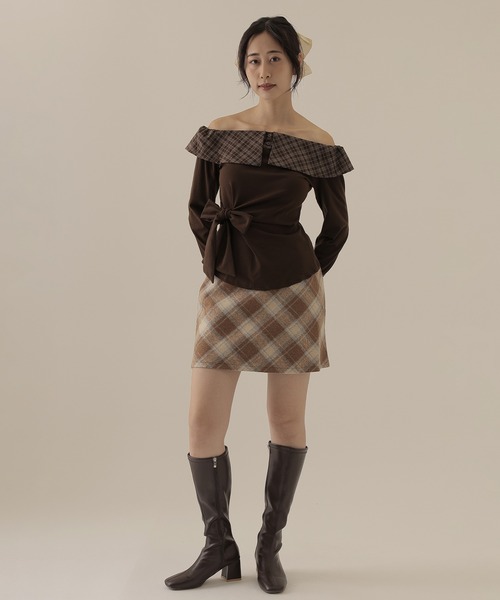 SUWDEE(スーディー)の「check big collar twist tops(Tシャツ/カットソー・レディース・ブラック/グレー/ブラウン・S)」の15枚目の写真