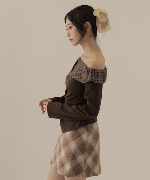 SUWDEE(スーディー)の「check big collar twist tops(Tシャツ/カットソー・レディース・ブラック/グレー/ブラウン・S)」の9枚目の写真