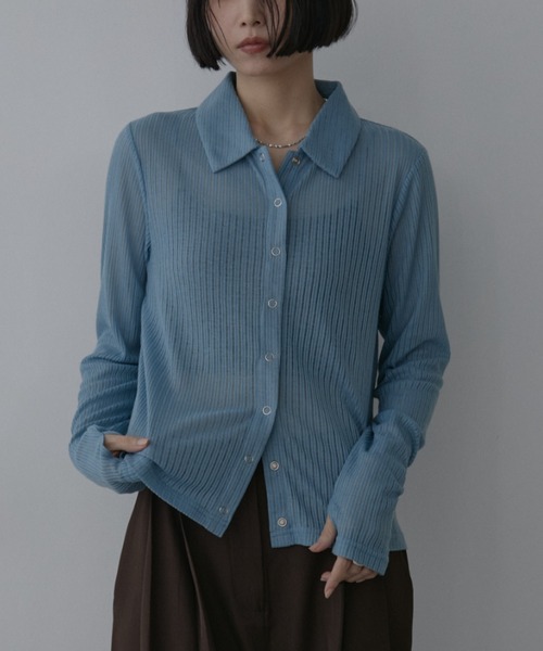 Aunt Marie's(アントマリーズ)の「スナップボタンシアーリブポロトップス(シャツ/ブラウス・レディース・ブルー/ブラック/ブラウン/ピンク/アイボリー・FREE)」の22枚目の写真