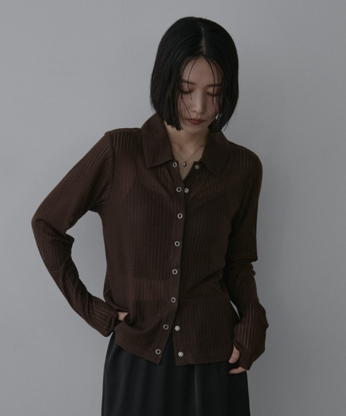 Aunt Marie's(アントマリーズ)の「スナップボタンシアーリブポロトップス(シャツ/ブラウス・レディース・ブルー/ブラック/ブラウン/ピンク/アイボリー・FREE)」の16枚目の写真