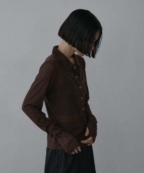Aunt Marie's(アントマリーズ)の「スナップボタンシアーリブポロトップス(シャツ/ブラウス・レディース・ブルー/ブラック/ブラウン/ピンク/アイボリー・FREE)」の15枚目の写真