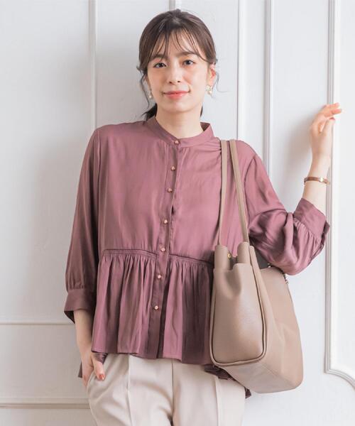 ITS'DEMO（イッツデモ）の「【手洗い可】サテンペプラムブラウス（シャツ/ブラウス・レディース・ナチュラル/ブラウン系/ブルー/ベビーピンク・00）」の5枚目の写真