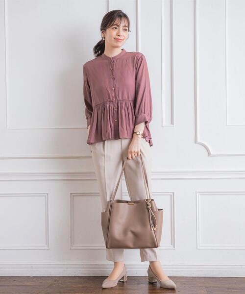 ITS'DEMO（イッツデモ）の「【手洗い可】サテンペプラムブラウス（シャツ/ブラウス・レディース・ナチュラル/ブラウン系/ブルー/ベビーピンク・00）」の6枚目の写真