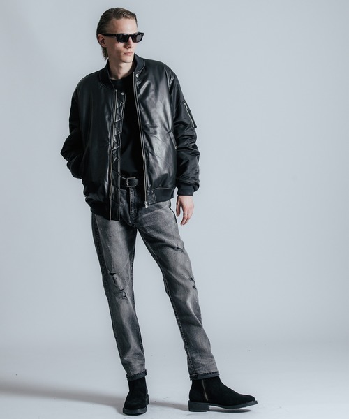CRIMIE（クライミー）の「NYLON SLEEVE LEATHER MA1 JACKET（ミリタリージャケット・メンズ・ブラック/ブラック×カーキ・S/M/L/XL/XXL）」の7枚目の写真