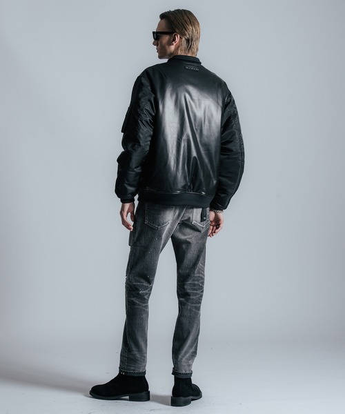 CRIMIE（クライミー）の「NYLON SLEEVE LEATHER MA1 JACKET（ミリタリージャケット・メンズ・ブラック/ブラック×カーキ・S/M/L/XL/XXL）」の8枚目の写真