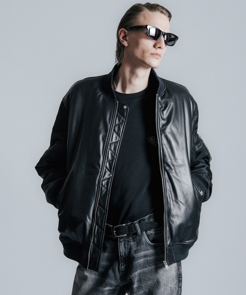 CRIMIE（クライミー）の「NYLON SLEEVE LEATHER MA1 JACKET（ミリタリージャケット・メンズ・ブラック/ブラック×カーキ・S/M/L/XL/XXL）」の9枚目の写真