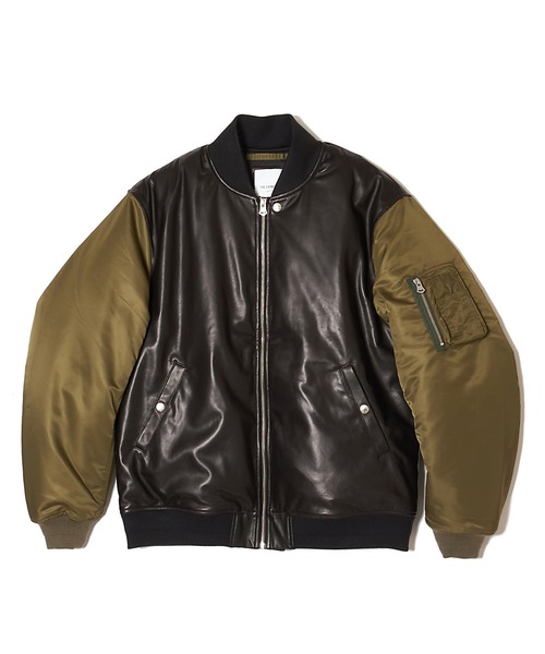 CRIMIE（クライミー）の「NYLON SLEEVE LEATHER MA1 JACKET（ミリタリージャケット・メンズ・ブラック/ブラック×カーキ・S/M/L/XL/XXL）」の12枚目の写真