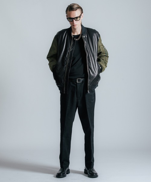 セール】NYLON SLEEVE LEATHER MA1 JACKET（ミリタリージャケット