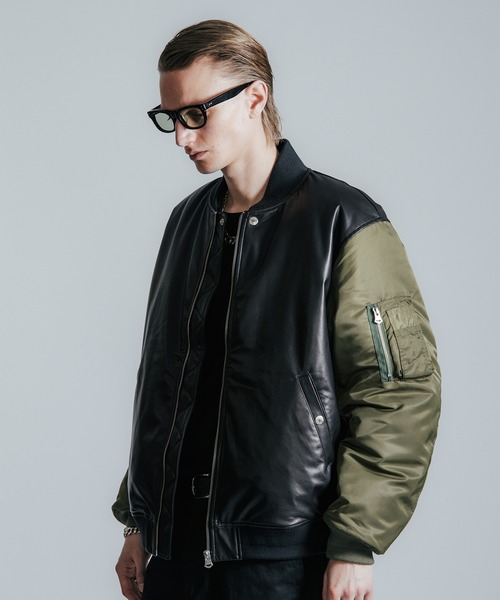 CRIMIE（クライミー）の「NYLON SLEEVE LEATHER MA1 JACKET（ミリタリージャケット・メンズ・ブラック/ブラック×カーキ・S/M/L/XL/XXL）」の18枚目の写真