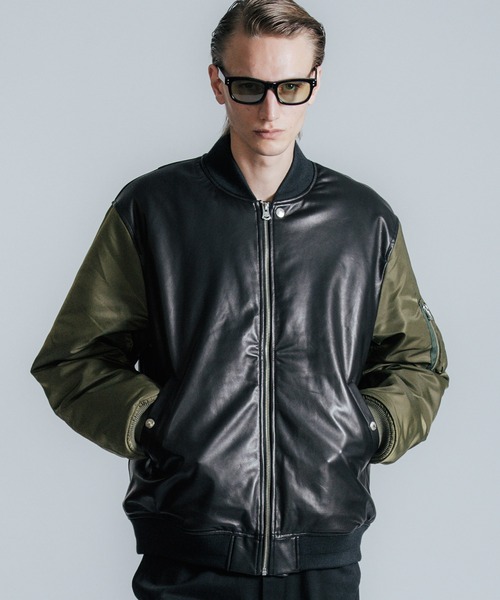 CRIMIE（クライミー）の「NYLON SLEEVE LEATHER MA1 JACKET（ミリタリージャケット・メンズ・ブラック/ブラック×カーキ・S/M/L/XL/XXL）」の17枚目の写真