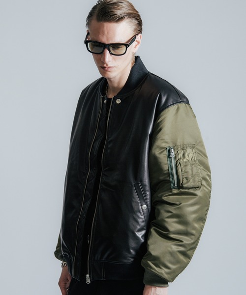 CRIMIE（クライミー）の「NYLON SLEEVE LEATHER MA1 JACKET（ミリタリージャケット・メンズ・ブラック/ブラック×カーキ・S/M/L/XL/XXL）」の21枚目の写真