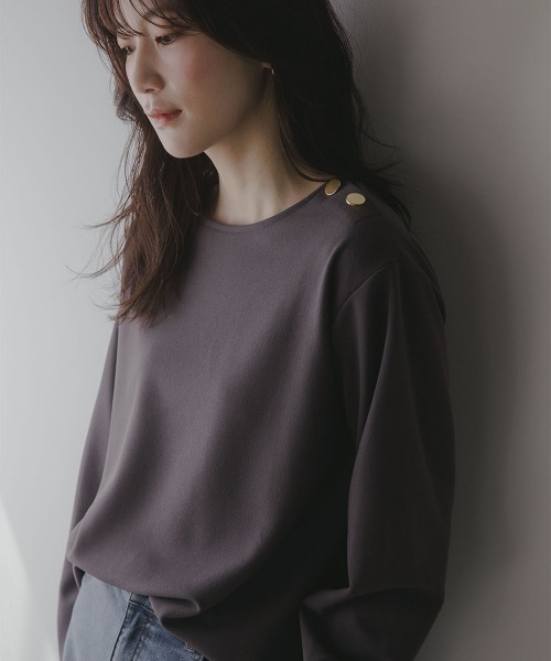 slattgir（スラットジール）の「高身長　肩ボタンデザインプルオーバー（トールサイズ）Essenave（Tシャツ/カットソー・レディース・ブラック/チャコール・TLL/TM/TL/T3L/T4L/T5L）」の7枚目の写真