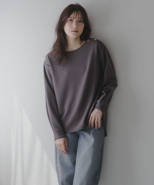 slattgir（スラットジール）の「高身長　肩ボタンデザインプルオーバー（トールサイズ）Essenave（Tシャツ/カットソー・レディース・ブラック/チャコール・TLL/TM/TL/T3L/T4L/T5L）」の8枚目の写真
