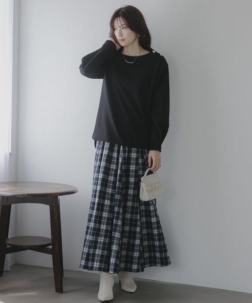 slattgir（スラットジール）の「高身長　肩ボタンデザインプルオーバー（トールサイズ）Essenave（Tシャツ/カットソー・レディース・ブラック/チャコール・TLL/TM/TL/T3L/T4L/T5L）」の9枚目の写真