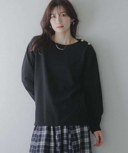 slattgir（スラットジール）の「高身長　肩ボタンデザインプルオーバー（トールサイズ）Essenave（Tシャツ/カットソー・レディース・ブラック/チャコール・TLL/TM/TL/T3L/T4L/T5L）」の12枚目の写真