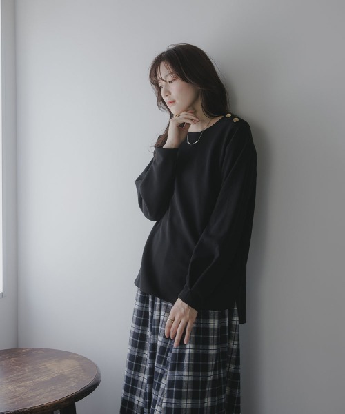 slattgir（スラットジール）の「高身長　肩ボタンデザインプルオーバー（トールサイズ）Essenave（Tシャツ/カットソー・レディース・ブラック/チャコール・TLL/TM/TL/T3L/T4L/T5L）」の13枚目の写真