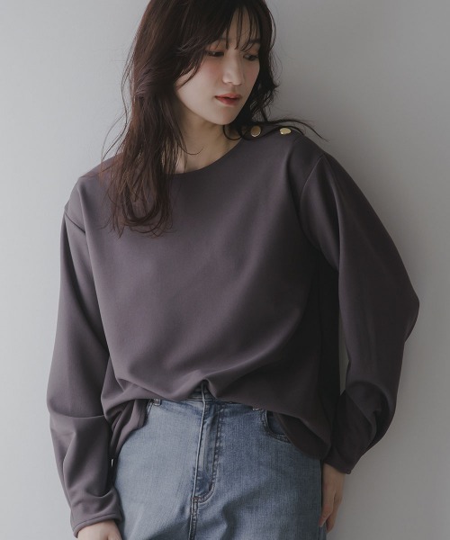 slattgir（スラットジール）の「高身長　肩ボタンデザインプルオーバー（トールサイズ）Essenave（Tシャツ/カットソー・レディース・ブラック/チャコール・TLL/TM/TL/T3L/T4L/T5L）」の3枚目の写真