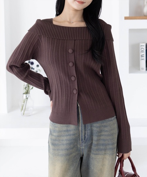 clear（クリア）の「オフショル風ボタンリブニットトップス［大人 カジュアル 着回し力抜群］≪AW新作≫（ニット/セーター・レディース・ボルドー/ブラック/アイボリー/ブラウン・F）」の3枚目の写真