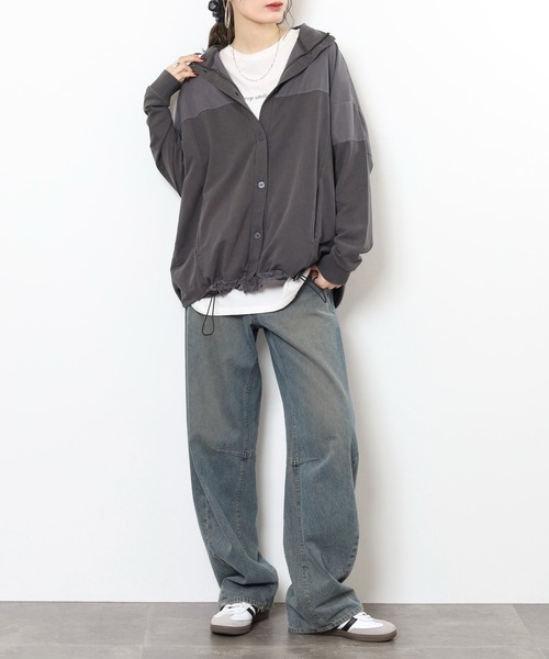 myke(ミーカ)の「myke ピグメント裏毛ハイネックブルゾン(ブルゾン・レディース・パープル/グリーン/ブラック/アイボリー/ダークブルー・M)」の13枚目の写真