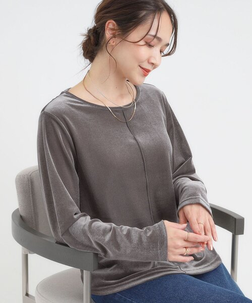 DRESKIP(ドレスキップ)の「【洗える/S-LL】上品見え ベロア調シアートップス(Tシャツ/カットソー・レディース・ダークブラウン/チャコールグレー/ナチュラル・01/02/03/04)」の1枚目の写真