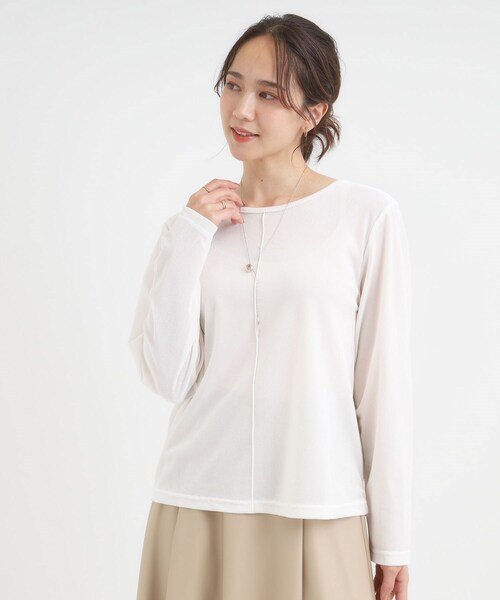 DRESKIP(ドレスキップ)の「【洗える/S-LL】上品見え ベロア調シアートップス(Tシャツ/カットソー・レディース・ダークブラウン/チャコールグレー/ナチュラル・01/02/03/04)」の4枚目の写真