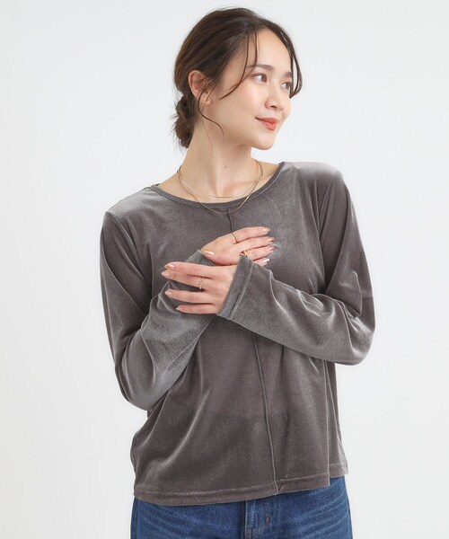 DRESKIP(ドレスキップ)の「【洗える/S-LL】上品見え ベロア調シアートップス(Tシャツ/カットソー・レディース・ダークブラウン/チャコールグレー/ナチュラル・01/02/03/04)」の8枚目の写真