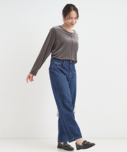 DRESKIP(ドレスキップ)の「【洗える/S-LL】上品見え ベロア調シアートップス(Tシャツ/カットソー・レディース・ダークブラウン/チャコールグレー/ナチュラル・01/02/03/04)」の10枚目の写真