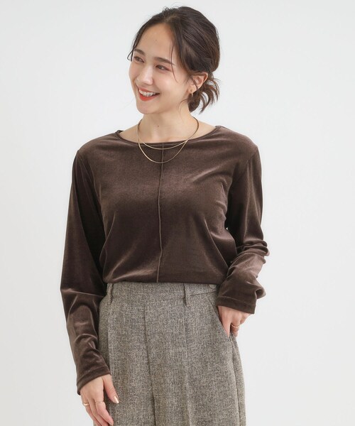DRESKIP(ドレスキップ)の「【洗える/S-LL】上品見え ベロア調シアートップス(Tシャツ/カットソー・レディース・ダークブラウン/チャコールグレー/ナチュラル・01/02/03/04)」の12枚目の写真