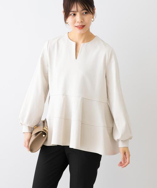 F by ROSSO(エフバイロッソ)の「F by ROSSO ペプラムカットプルオーバー(Tシャツ/カットソー・レディース・ホワイト系その他/ブラック・FREE)」の2枚目の写真