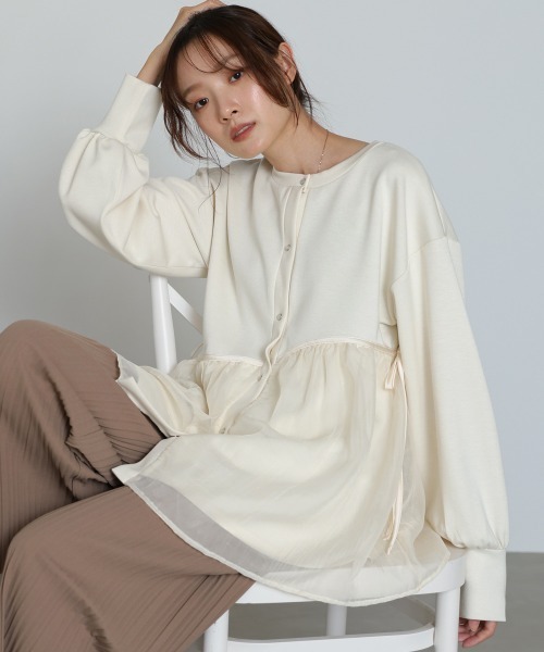 セール】前後2WAYペプラムオーガンジーポンチトップス（Tシャツ