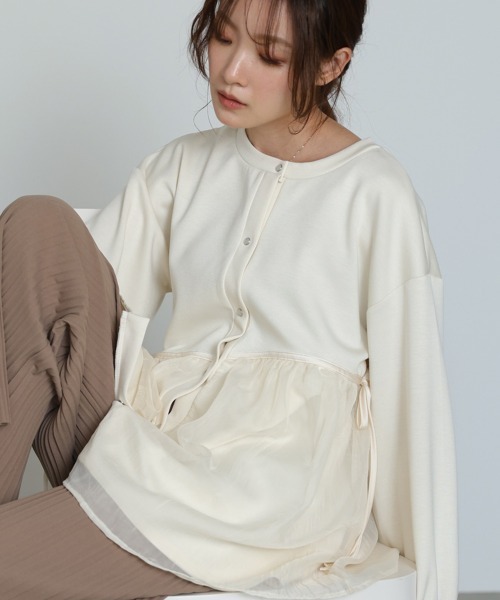 Bab（バブ）の「前後2WAYペプラムオーガンジーポンチトップス（Tシャツ/カットソー・レディース・アイボリー/グレイッシュベージュ/チャコールグレー/ベージュ・FREE）」の6枚目の写真