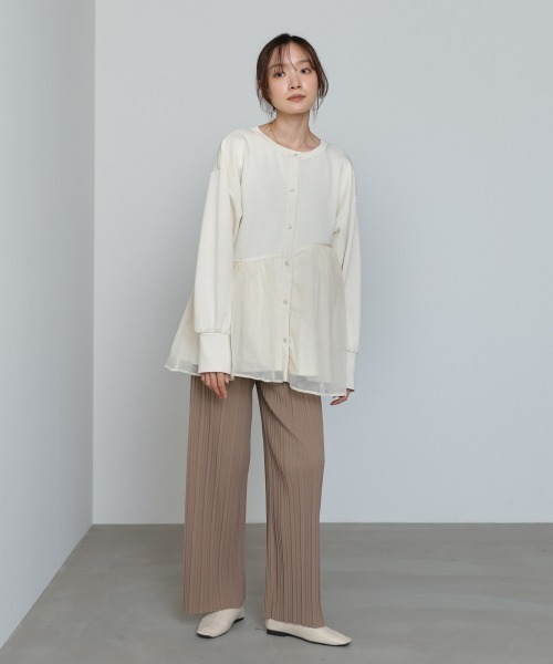 Bab（バブ）の「前後2WAYペプラムオーガンジーポンチトップス（Tシャツ/カットソー・レディース・アイボリー/グレイッシュベージュ/チャコールグレー/ベージュ・FREE）」の7枚目の写真