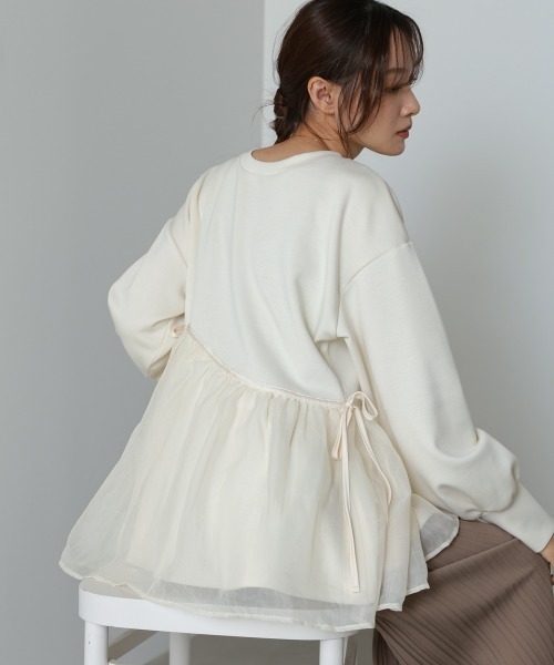 Bab（バブ）の「前後2WAYペプラムオーガンジーポンチトップス（Tシャツ/カットソー・レディース・アイボリー/グレイッシュベージュ/チャコールグレー/ベージュ・FREE）」の8枚目の写真