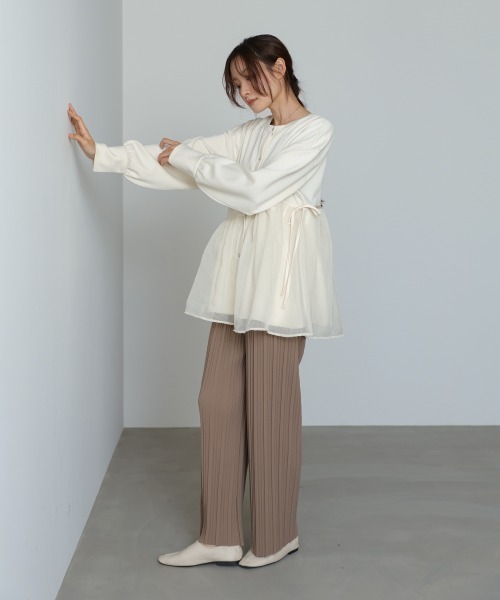 Bab（バブ）の「前後2WAYペプラムオーガンジーポンチトップス（Tシャツ/カットソー・レディース・アイボリー/グレイッシュベージュ/チャコールグレー/ベージュ・FREE）」の10枚目の写真