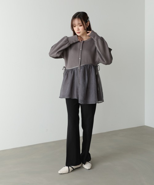 Bab（バブ）の「前後2WAYペプラムオーガンジーポンチトップス（Tシャツ/カットソー・レディース・アイボリー/グレイッシュベージュ/チャコールグレー/ベージュ・FREE）」の13枚目の写真