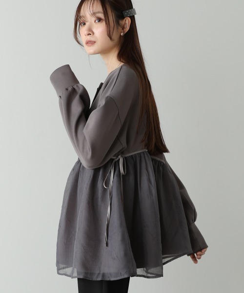 Bab（バブ）の「前後2WAYペプラムオーガンジーポンチトップス（Tシャツ/カットソー・レディース・アイボリー/グレイッシュベージュ/チャコールグレー/ベージュ・FREE）」の14枚目の写真