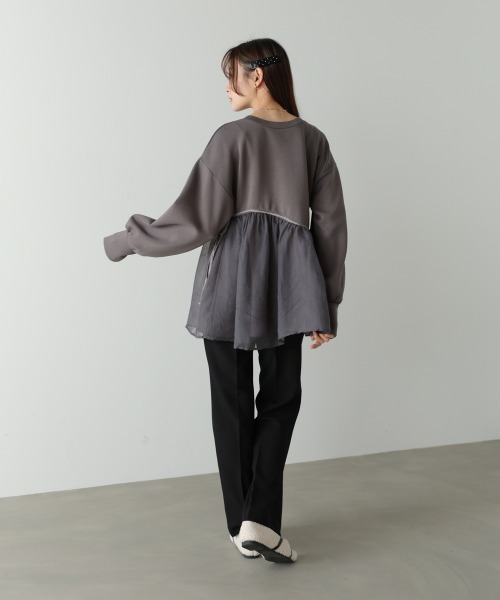 Bab（バブ）の「前後2WAYペプラムオーガンジーポンチトップス（Tシャツ/カットソー・レディース・アイボリー/グレイッシュベージュ/チャコールグレー/ベージュ・FREE）」の15枚目の写真
