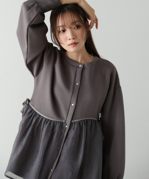 Bab（バブ）の「前後2WAYペプラムオーガンジーポンチトップス（Tシャツ/カットソー・レディース・アイボリー/グレイッシュベージュ/チャコールグレー/ベージュ・FREE）」の18枚目の写真
